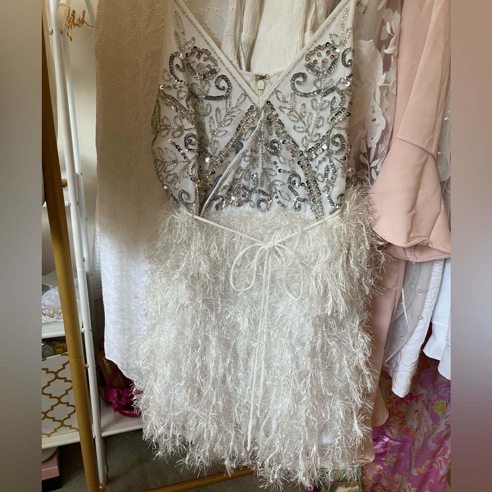 White Feather and Sequin Dress